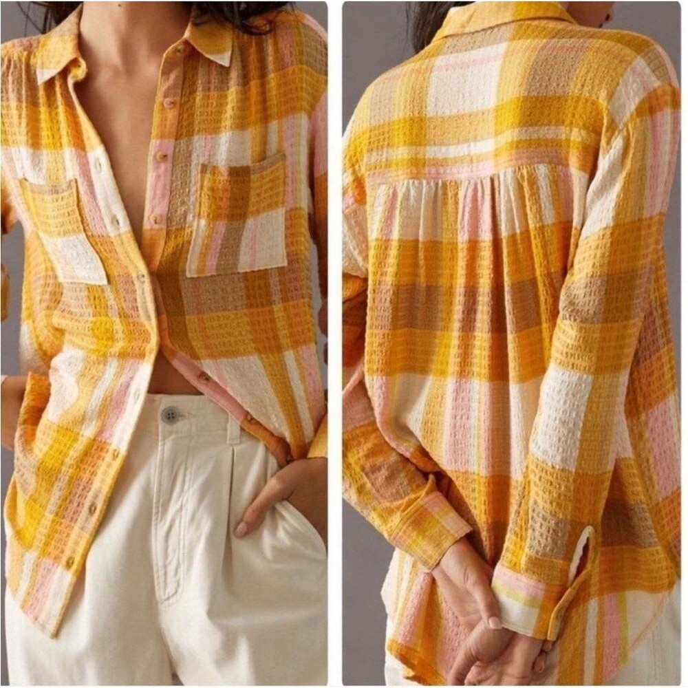Pilcro Hadley Relaxed Button Down Shirt Sz. XS Yellow Plaid